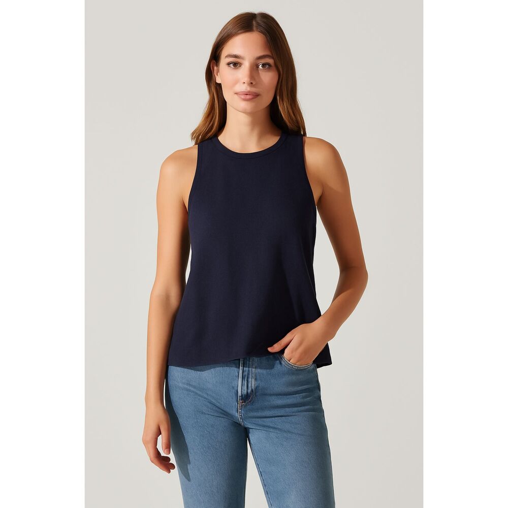 Eileen Fisher Navy Blue Sleeveless Knit Tank Top | Size S